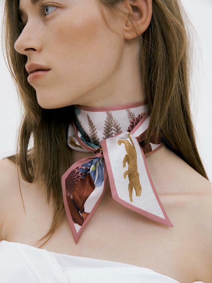 Wild Garden-Indie Pink Long Twilly Silk Scarf