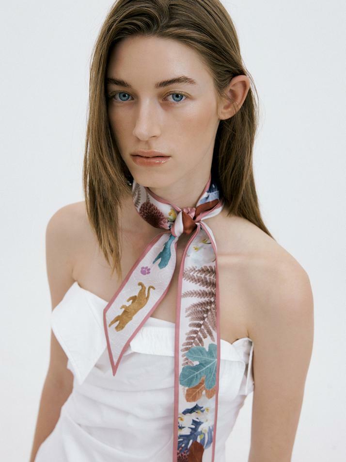 Wild Garden-Indie Pink Long Twilly Silk Scarf
