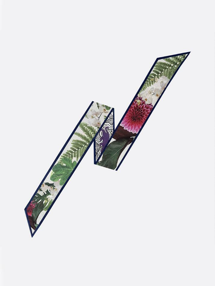 Wild Garden-Navy Long Twilly Silk Scarf