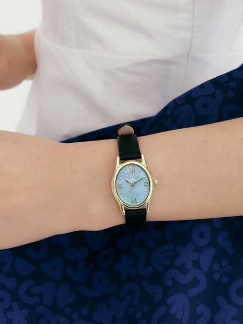 Gem-Gold/Aquamarine (Black leather)
