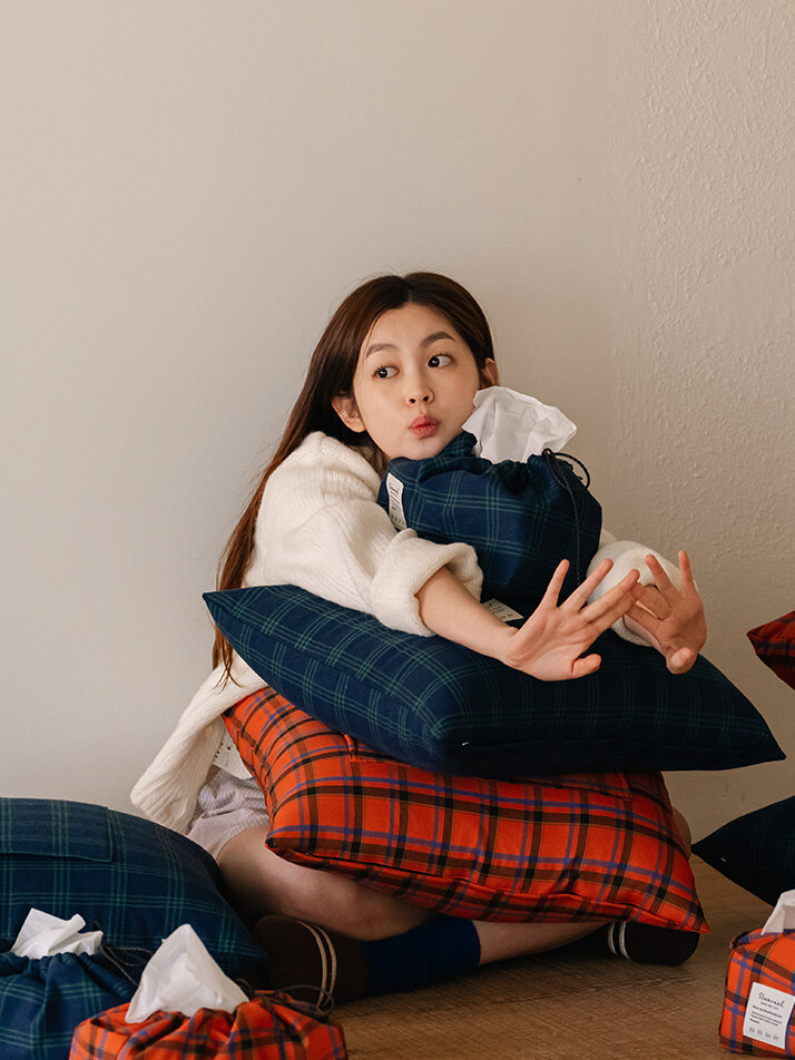 디어리얼 허그 포켓 쿠션커버 체크