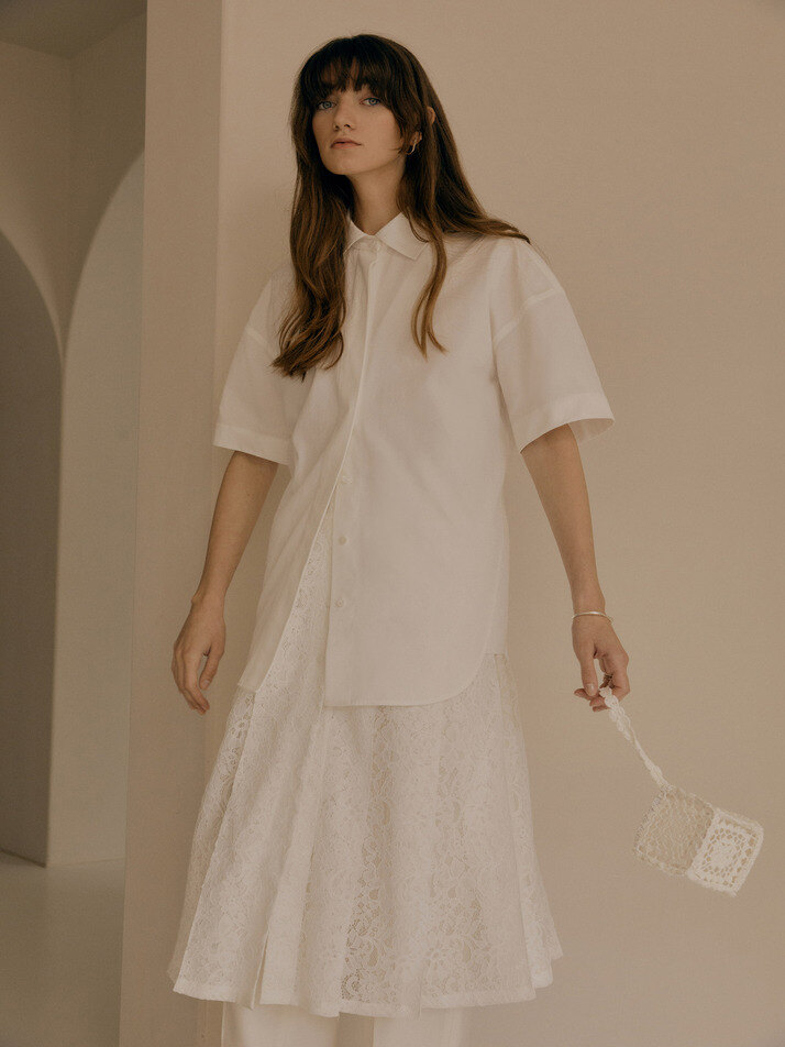 Short sleeve shirts with a pleated corded lace dress