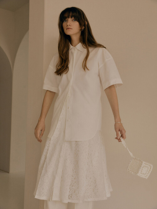 Short sleeve shirts with a pleated corded lace dress