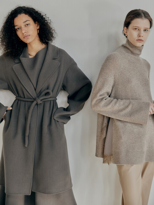 Double-faced wool-blend robe coat