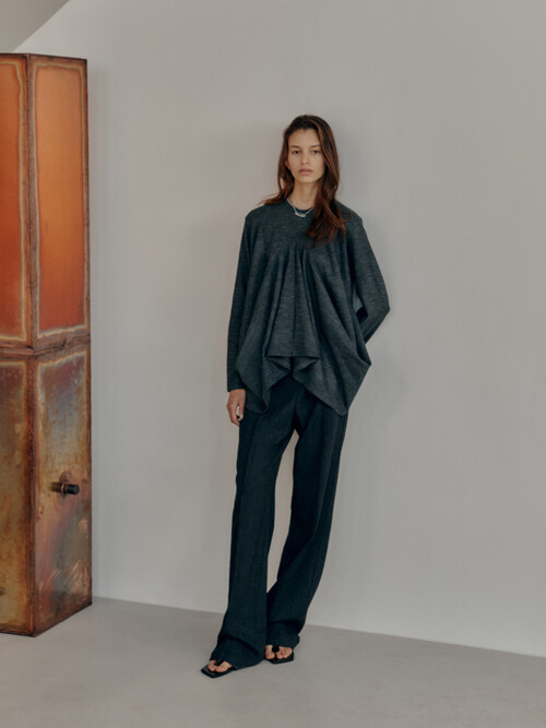 Structured draping wool-blend jersey top