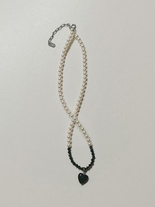 Onyx Heart Pearl Necklace