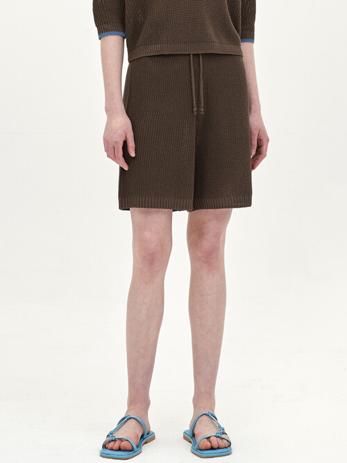 string knit short_brown
