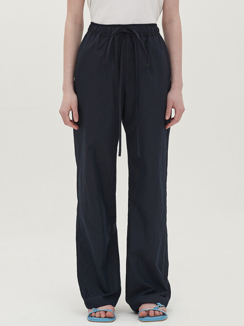 crease cotton string pants_navy