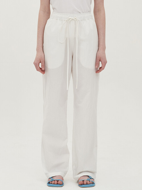 crease cotton string pants_white