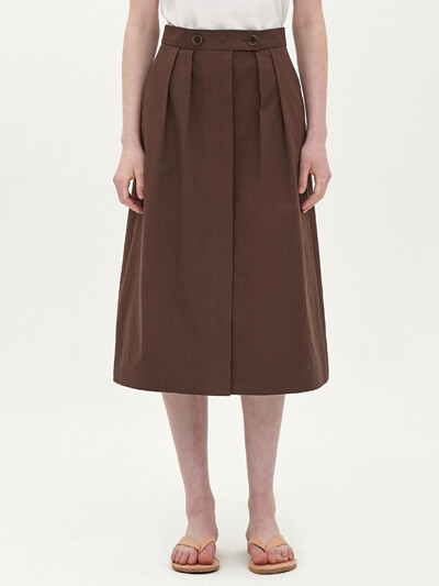hidden button A-line skirt_chocolate