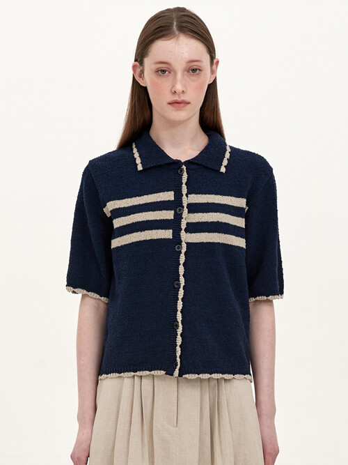 stripe knit cardigan_navy