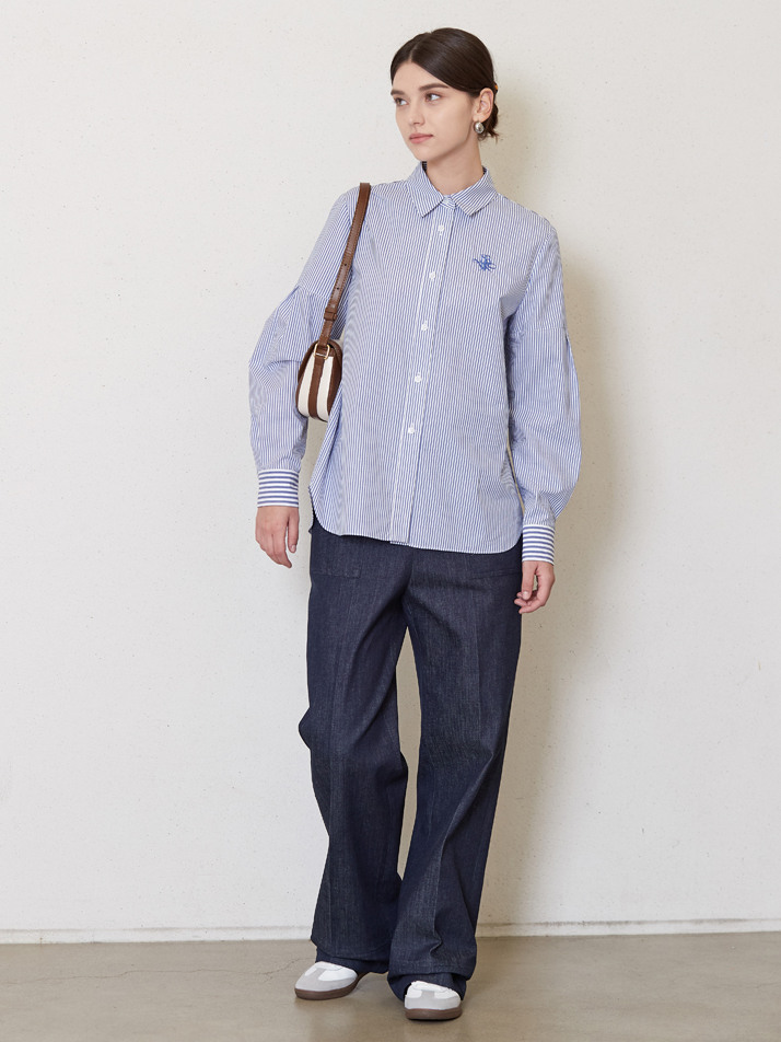 tuck sleeve stripe shirt_blue