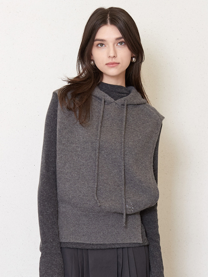 JK hood layered knit_gray