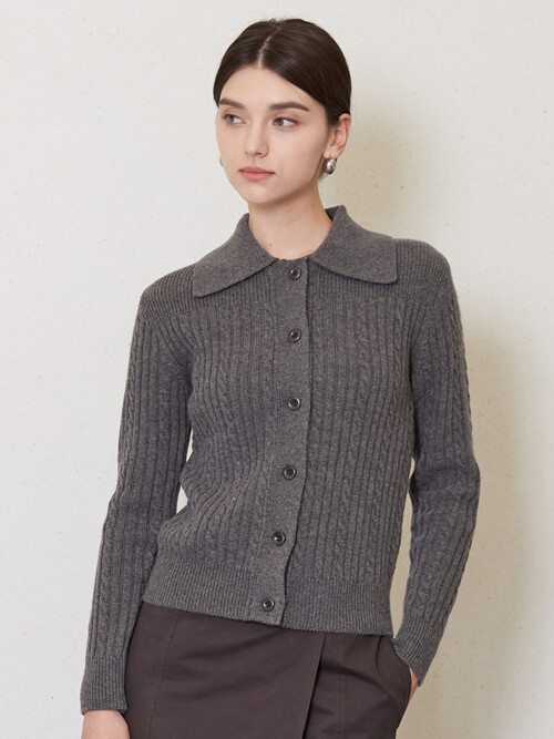 cable collor knit cardigan_gray