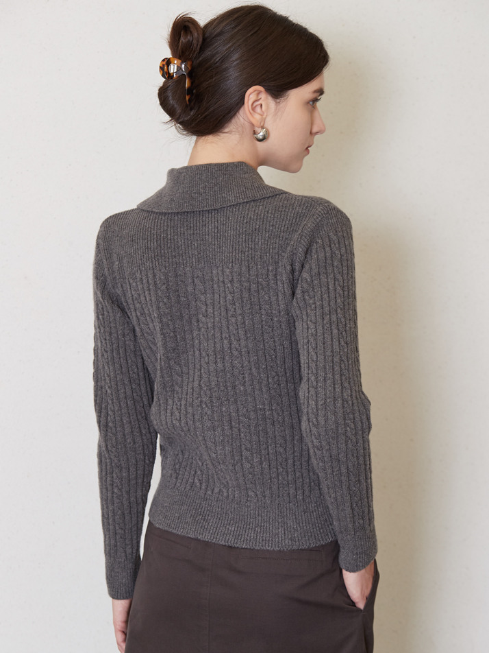 cable collor knit cardigan_gray