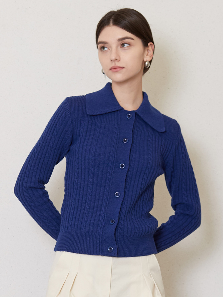 cable collor knit cardigan_navy
