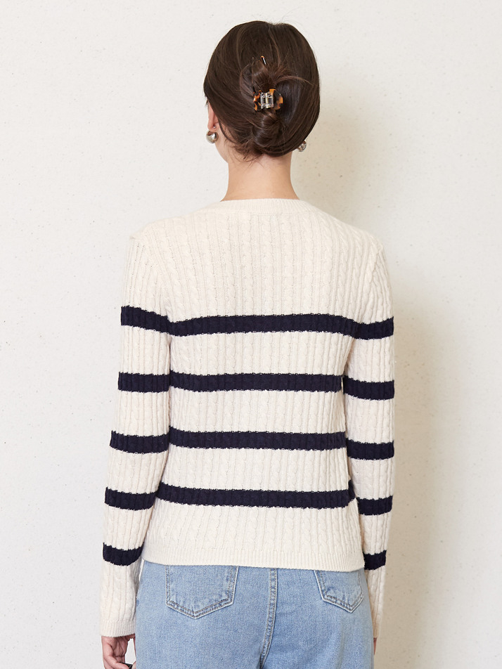 JK striped knit cardigan_cream