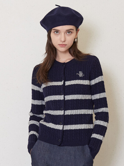 JK striped knit cardigan_navy