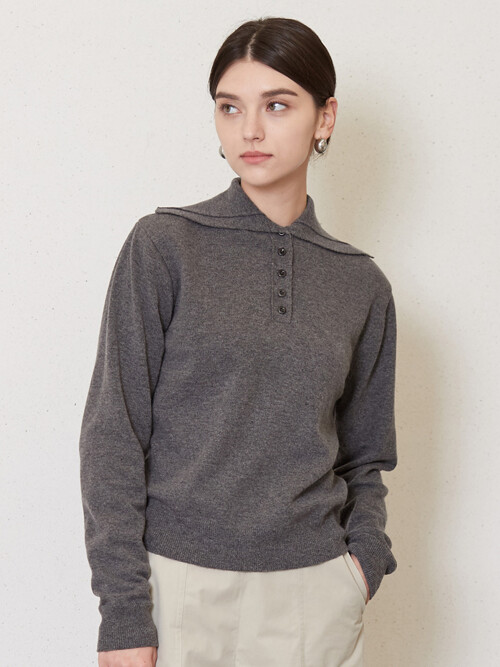 5-button placket knit top_gray