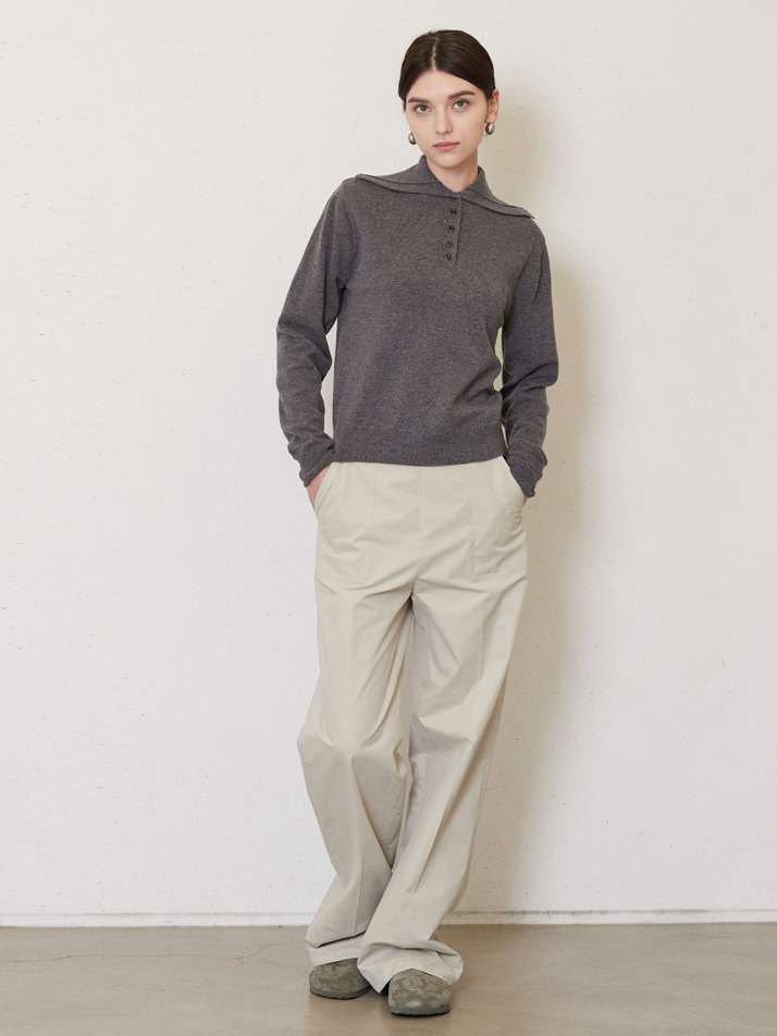 5-button placket knit top_gray