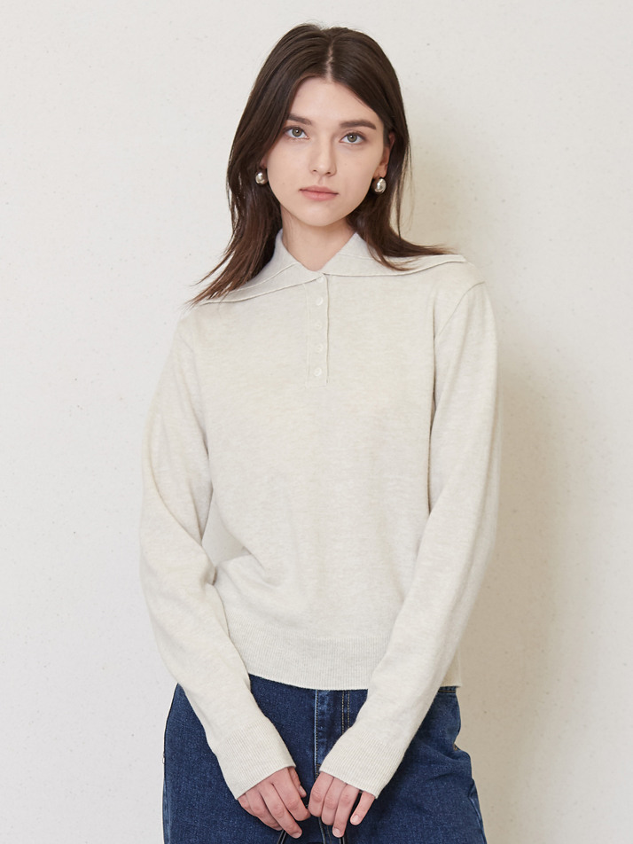 5-button placket knit top_ivory