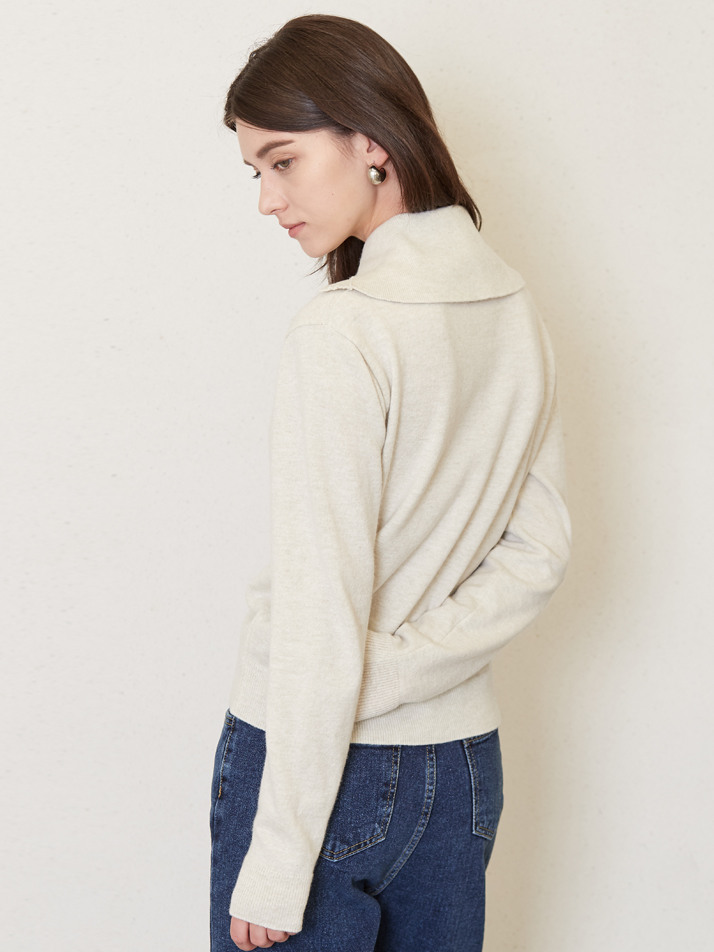 5-button placket knit top_ivory