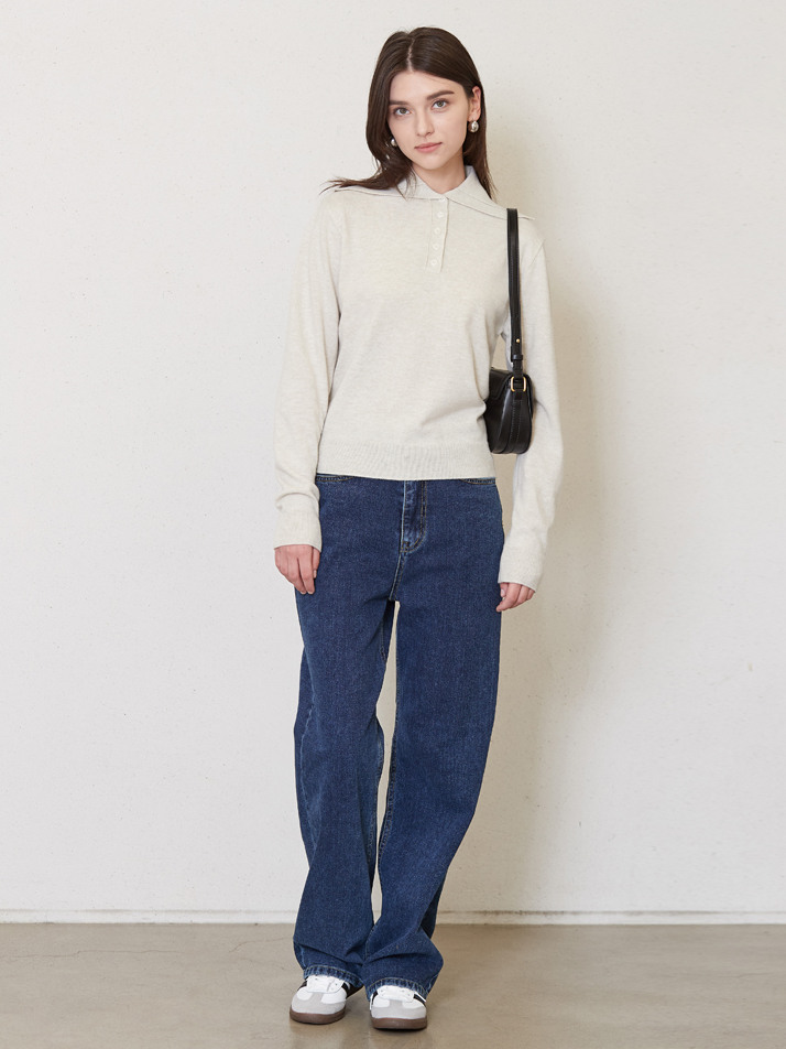 5-button placket knit top_ivory