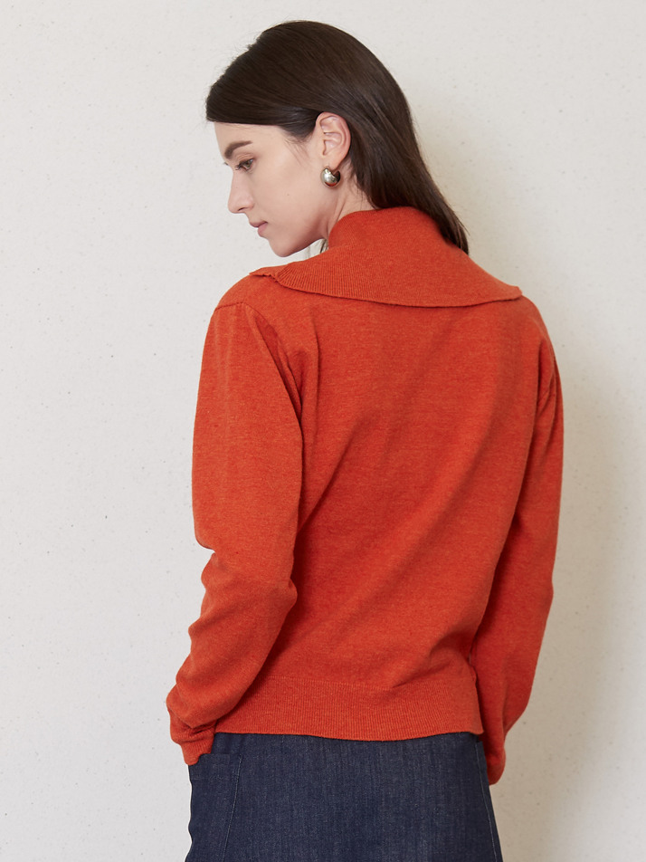 5-button placket knit top_orange