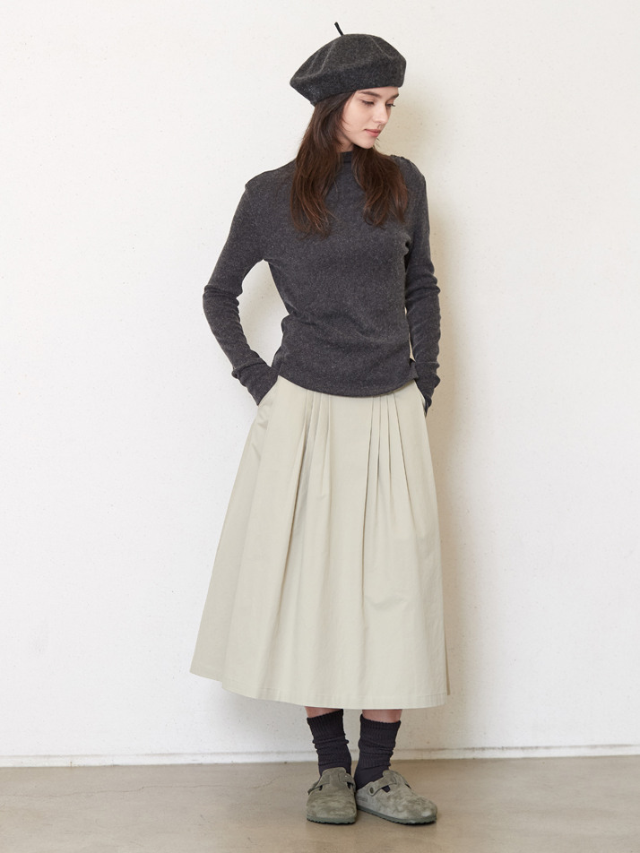 8-tuck cotton skirt_pale khaki