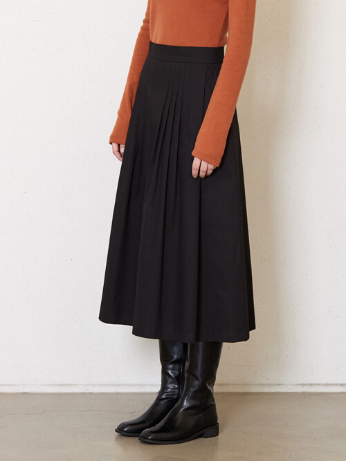 8-tuck cotton skirt_black