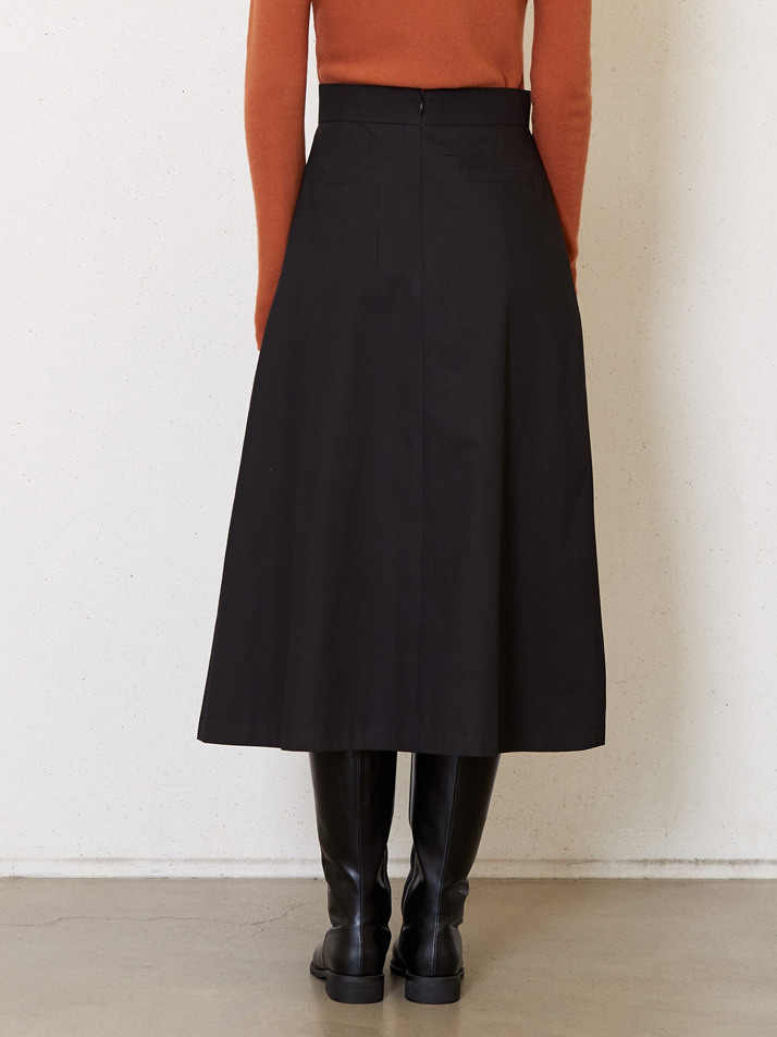 8-tuck cotton skirt_black