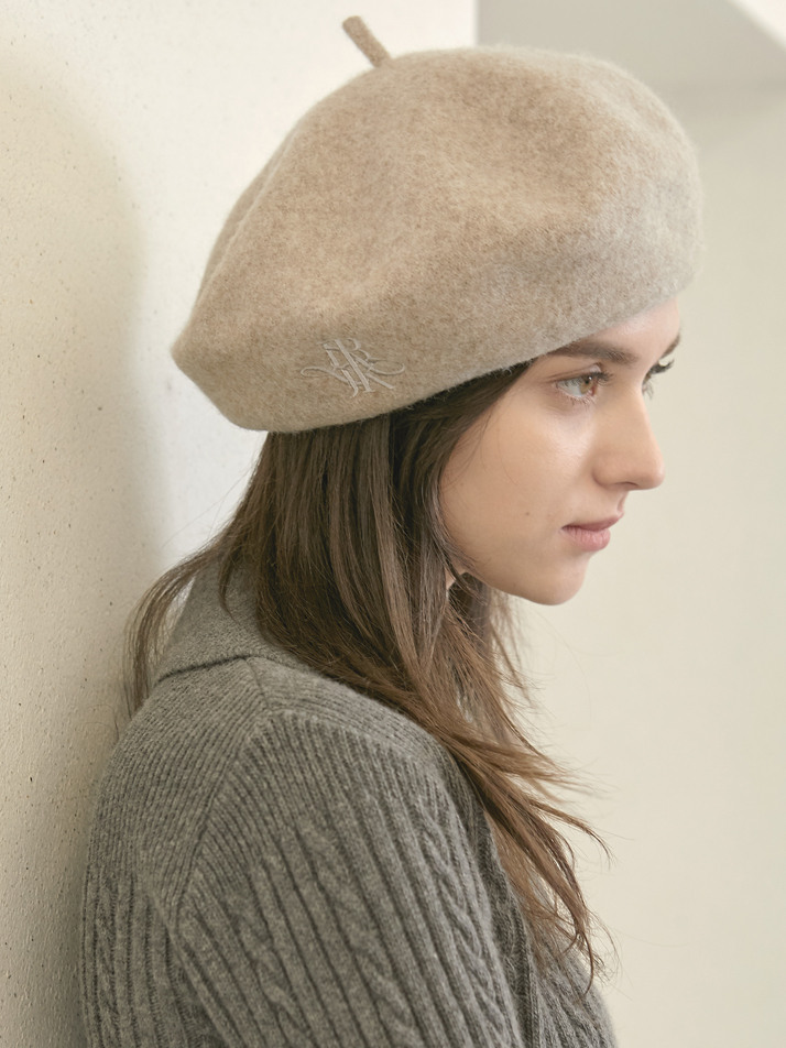 JK logo wool beret_oatmeal