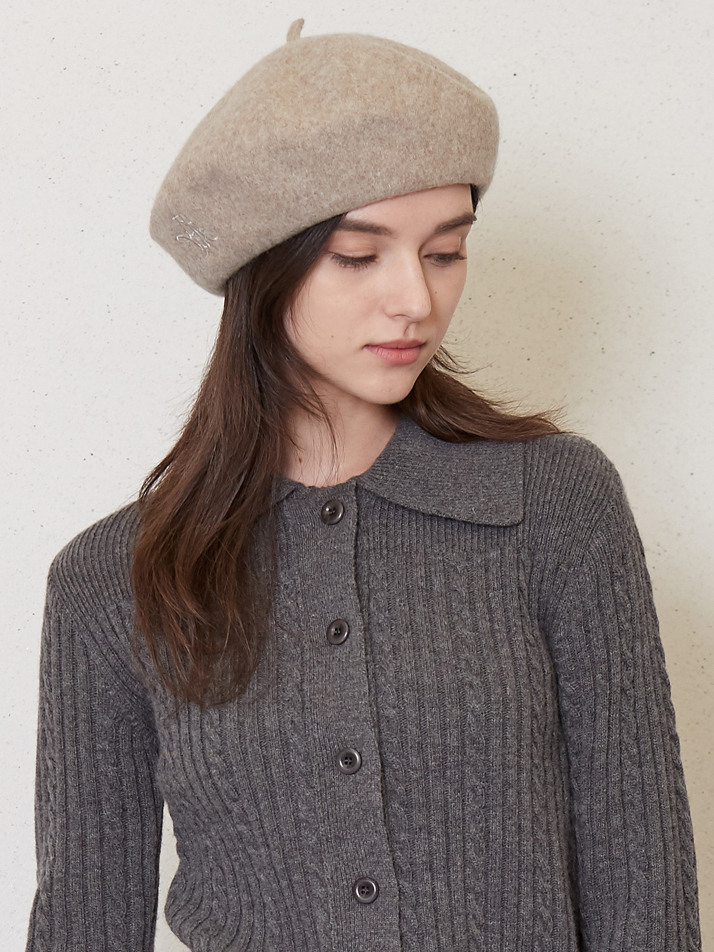 JK logo wool beret_oatmeal