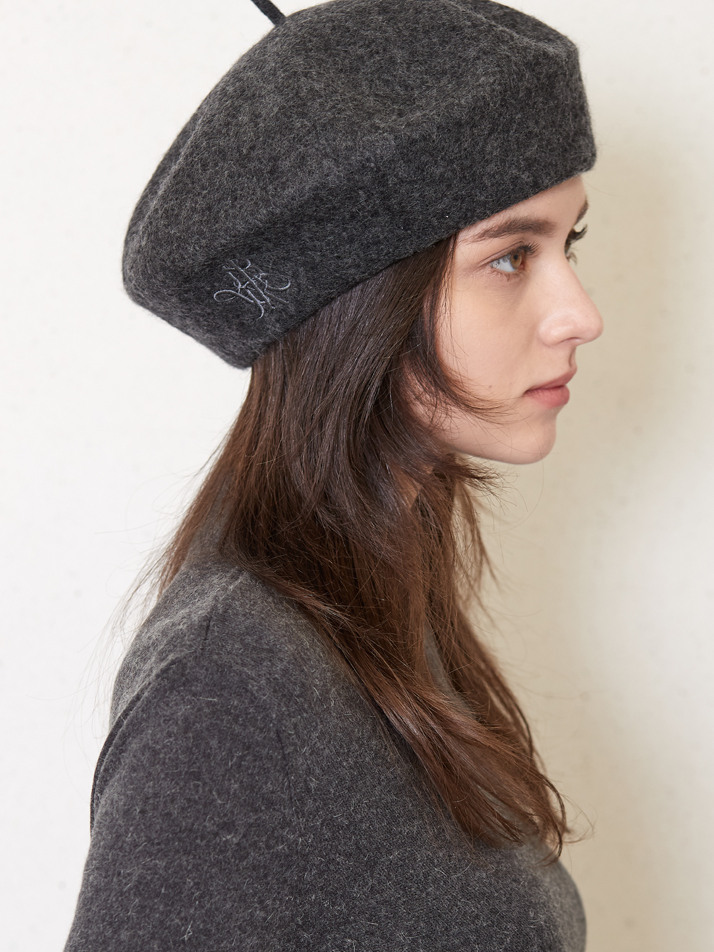 JK logo wool beret_charcoal