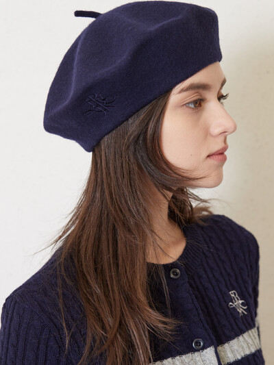 JK logo wool beret_navy