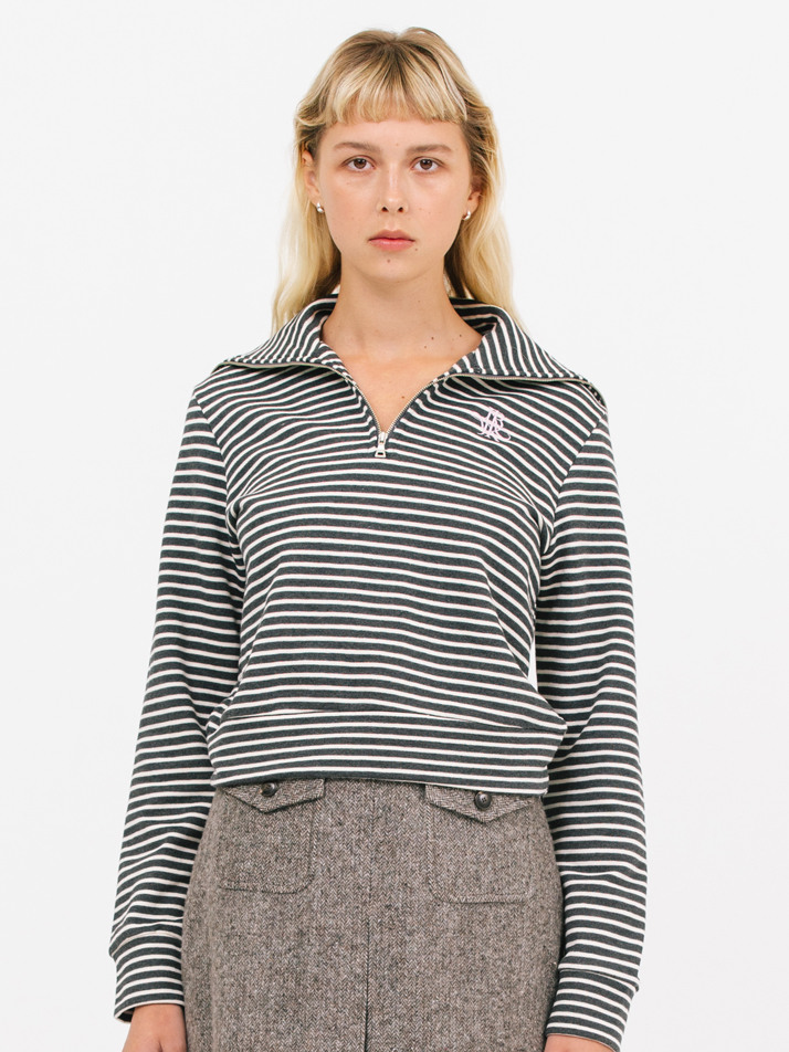 JK stripe half zip-up sweatshirt_gray