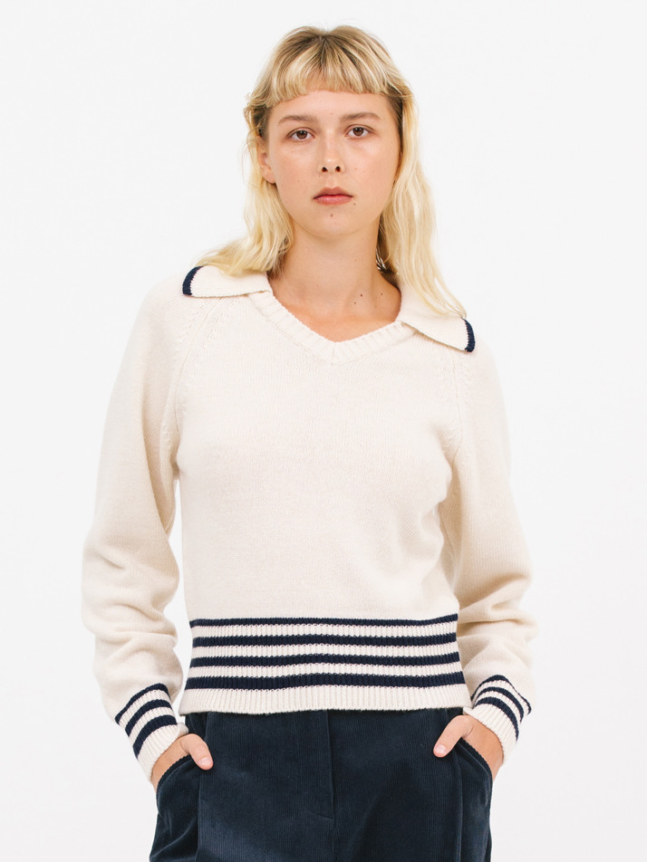 open collar stripe knit_cream