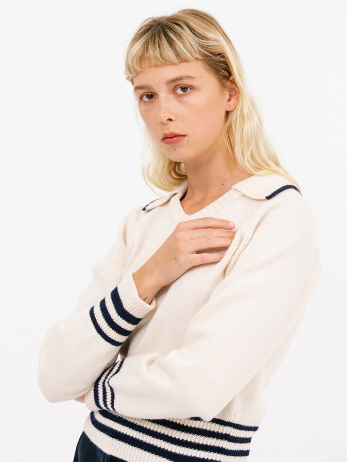 open collar stripe knit_cream