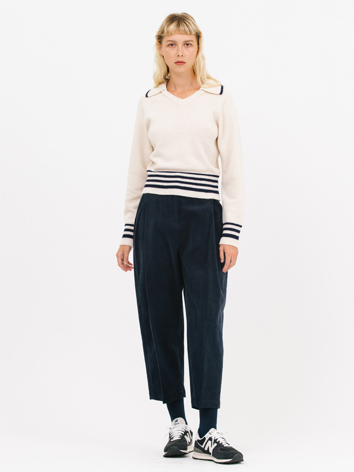 open collar stripe knit_cream