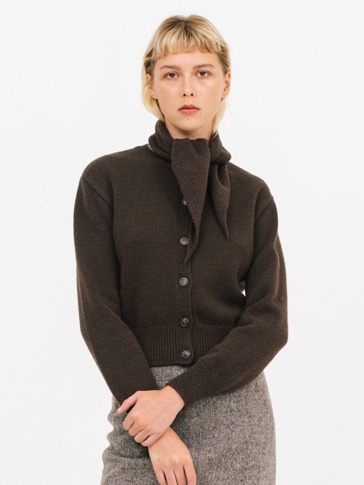 wool muffle cardigan_dark choco