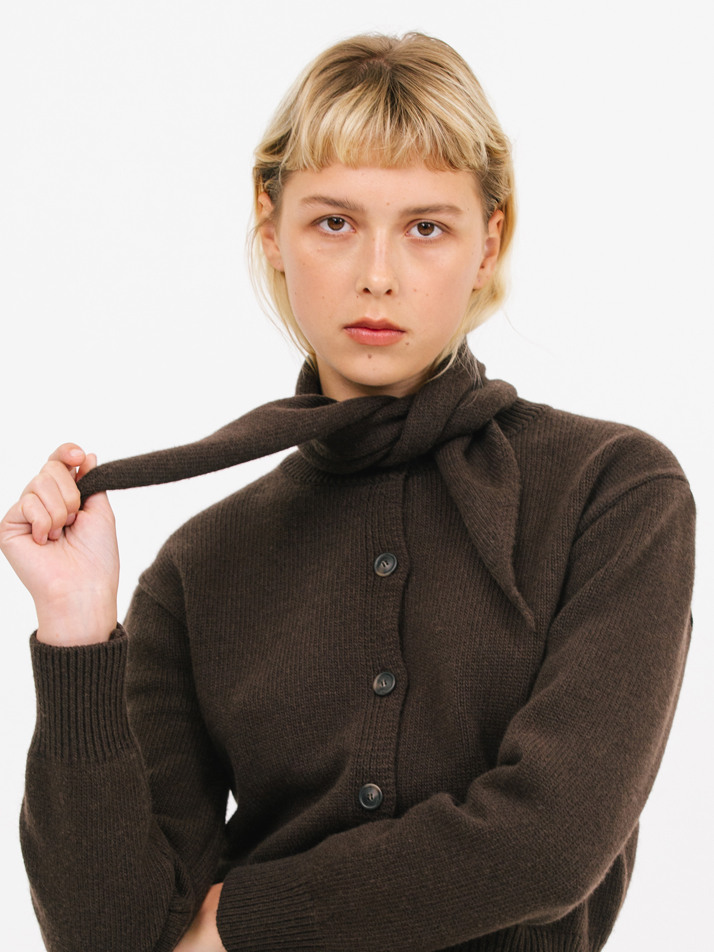 wool muffle cardigan_dark choco