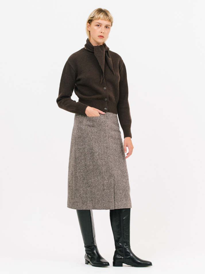 wool muffle cardigan_dark choco