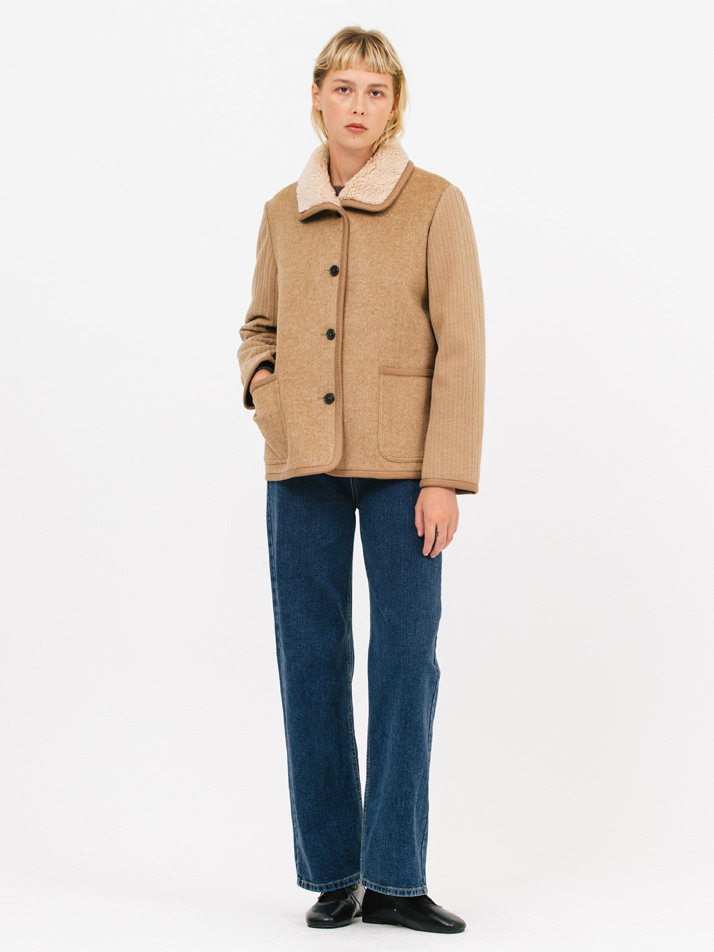 stripe sleeve wool jacket_camel