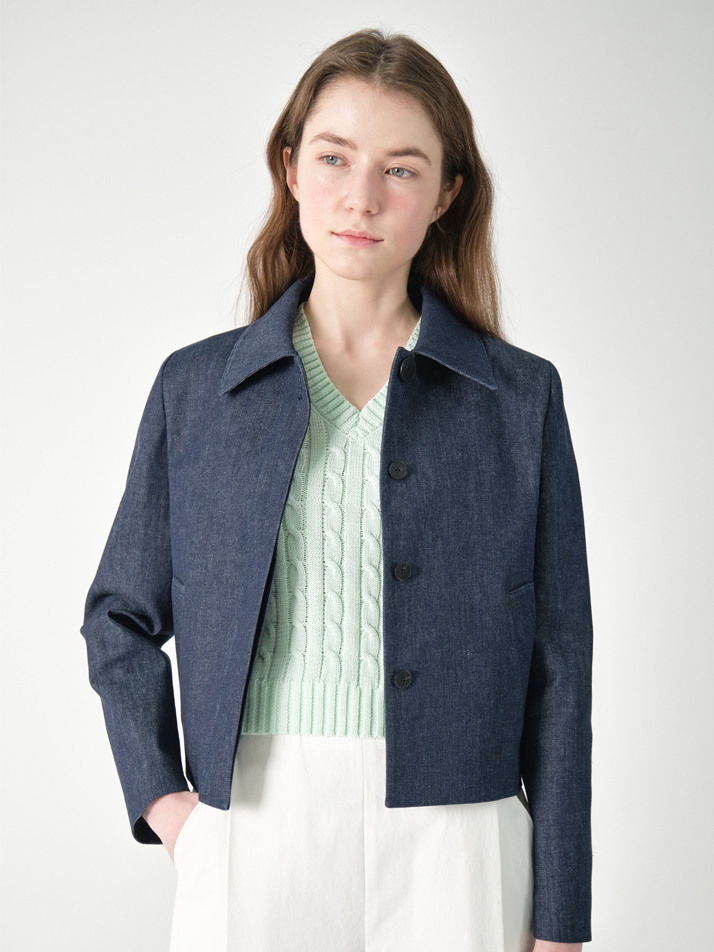 denim single crop jacket