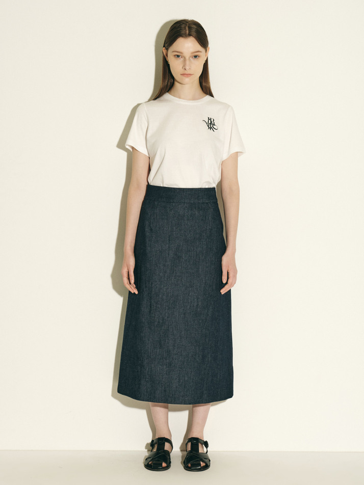 denim A-line midi skirt