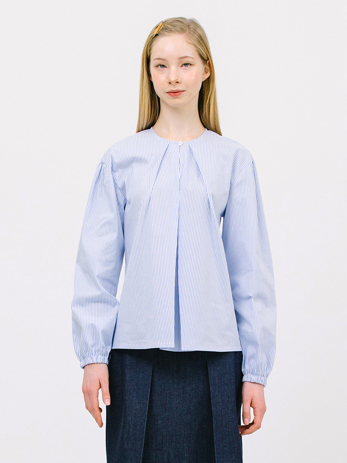 shirring sleeve blouse_stripe