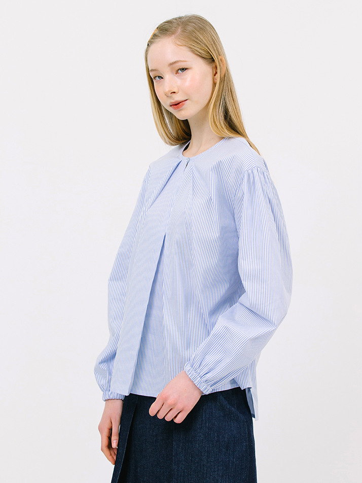 shirring sleeve blouse_stripe