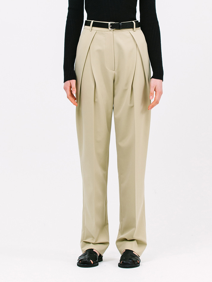 crossed tuck pants_light khaki