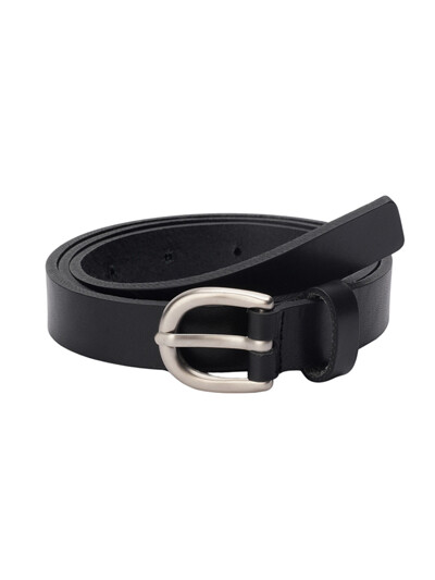round real leather belt_black
