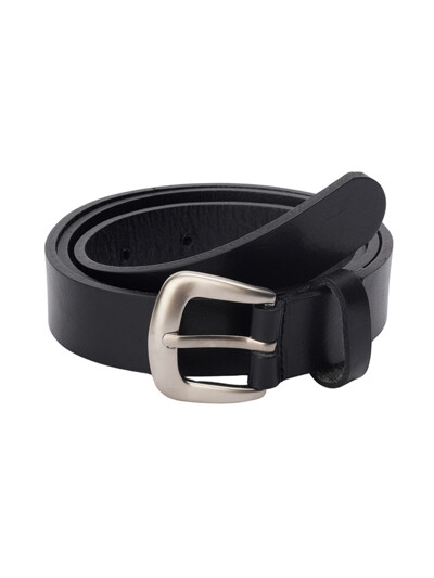 square real leather belt_black